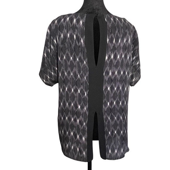 Brochu Walker Tops - Brochu Walker Ikat Printed Split Back Silk Blouse Black/White — Medium